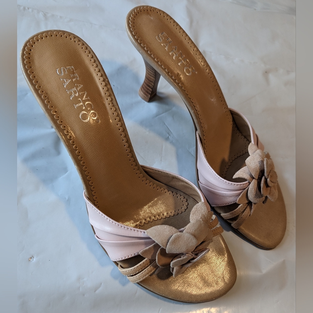 Franco Sarto Slip On Sandals, Heels, Flower, Size 8 M